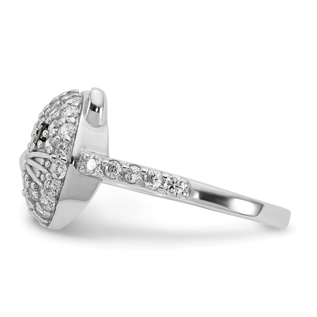 Cheryl M Sterling Silver Rhodium-plated Polished Black and White CZ Cat Ring