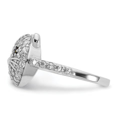 Cheryl M Sterling Silver Rhodium-plated Polished Black and White CZ Cat Ring