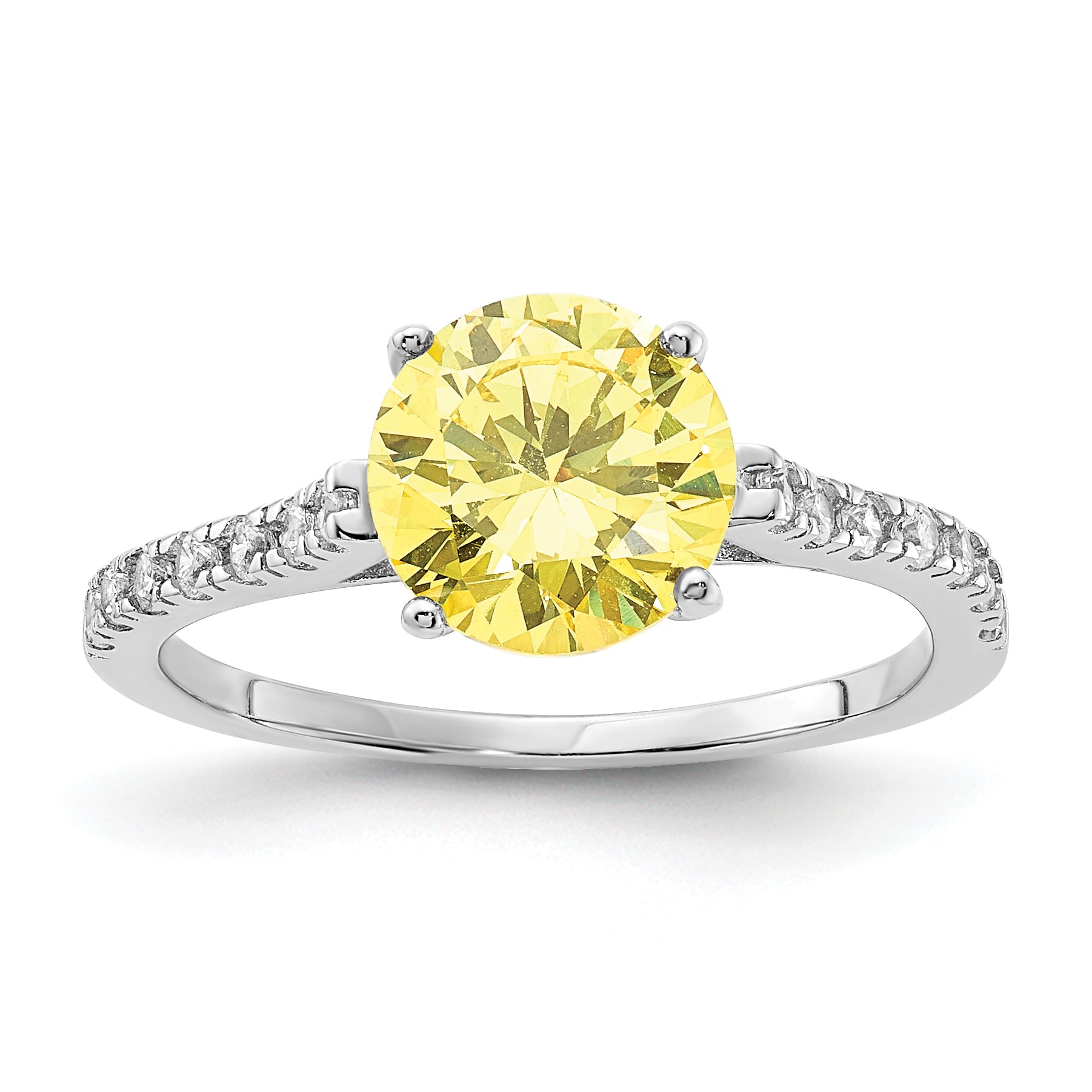 Cheryl M Sterling Silver Rhodium-plated Polished Yellow and White CZ Ring
