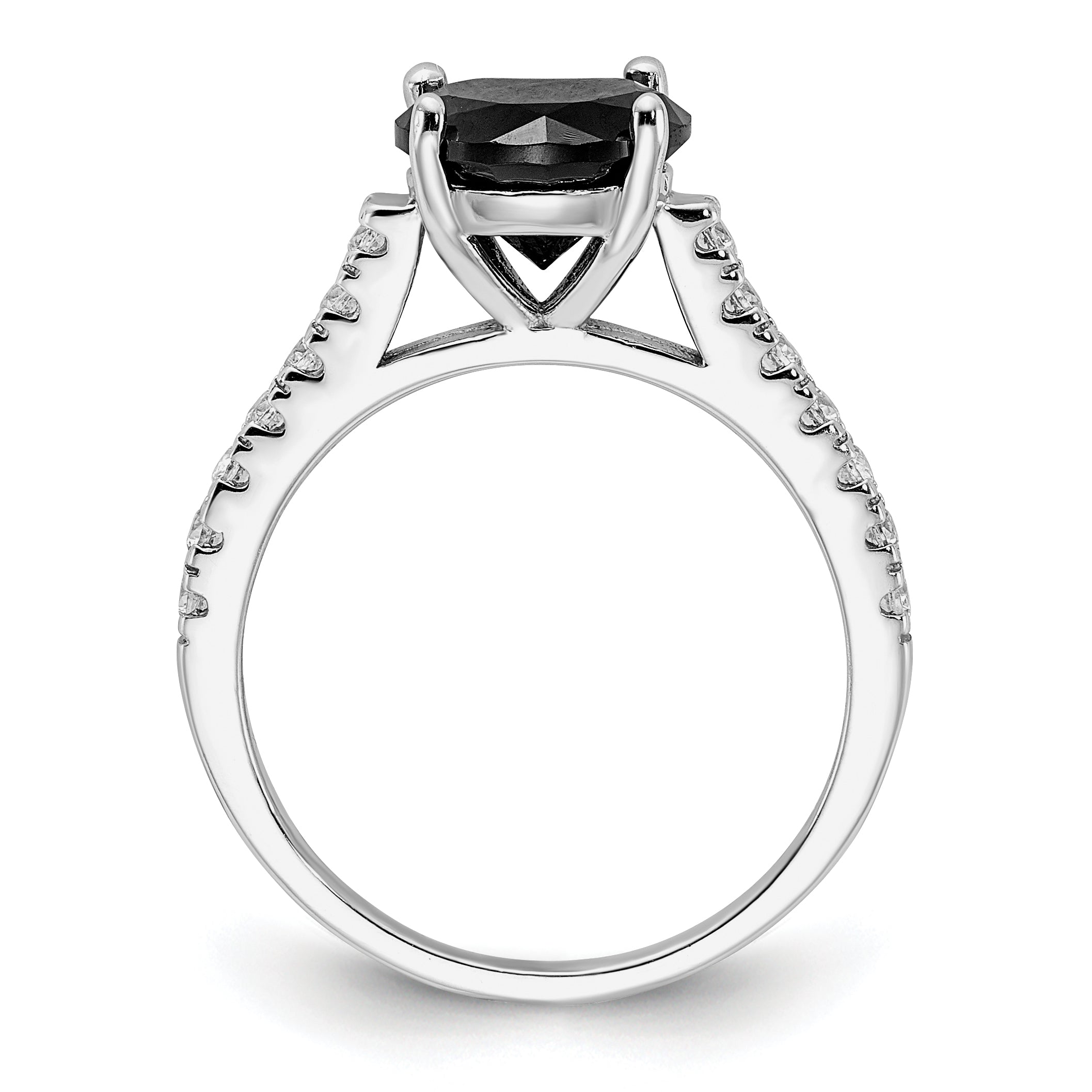 Cheryl M Sterling Silver Rhodium-plated Polished Black and White CZ Ring Secondary image