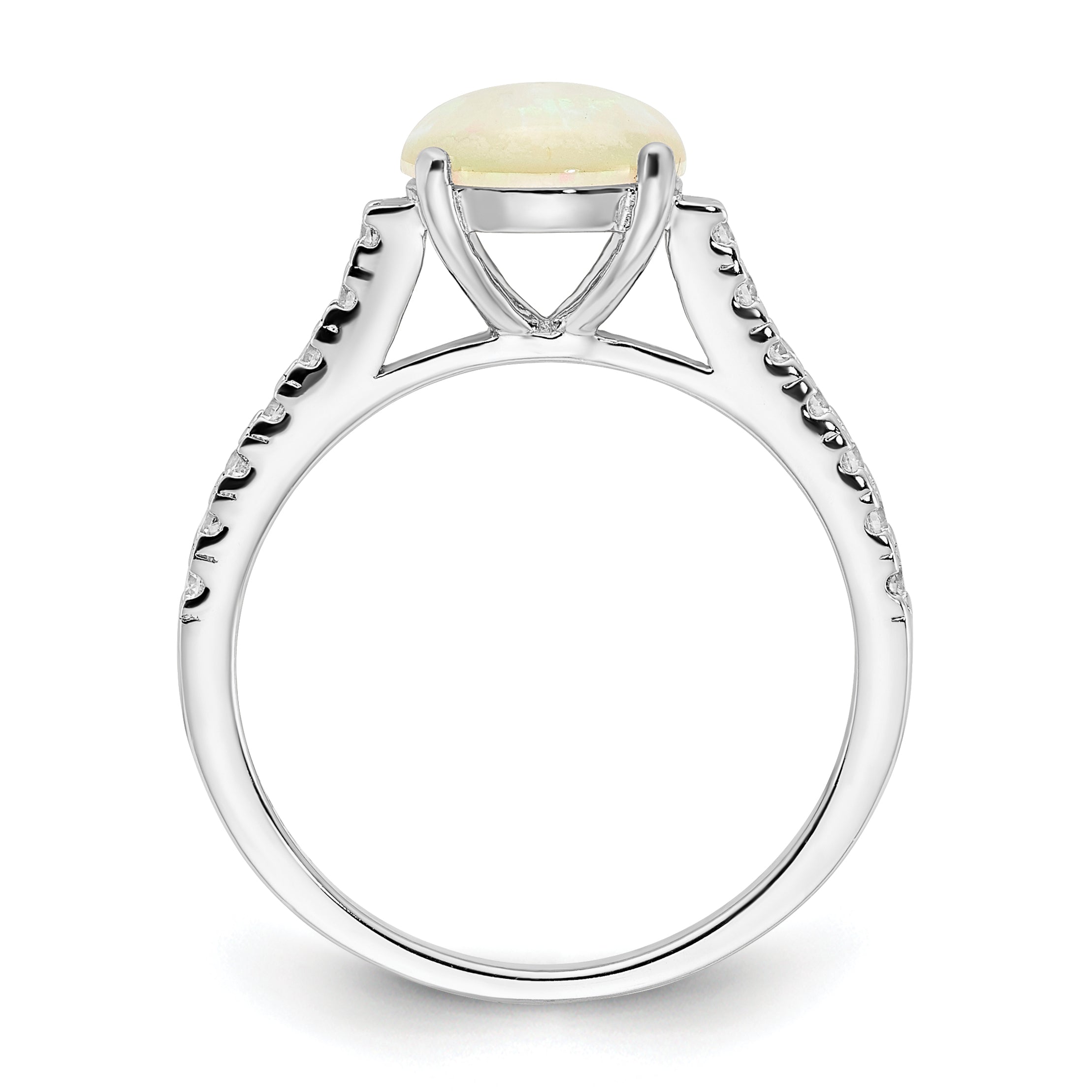 Cheryl M Sterling Silver Rhodium-plated Polished Lab Created Opal and CZ Ring