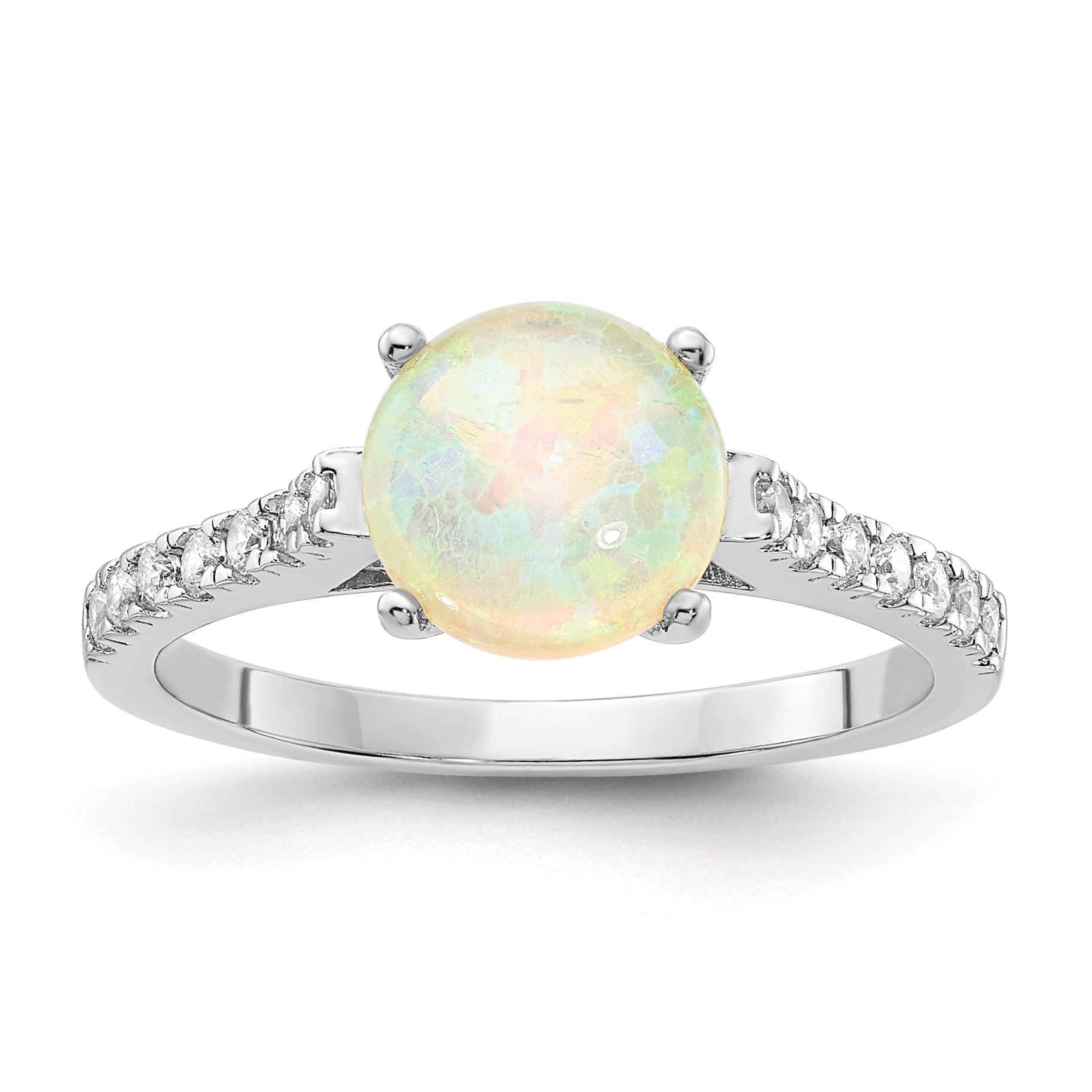 Cheryl M Sterling Silver Rhodium-plated Polished Lab Created Opal and CZ Ring Main image