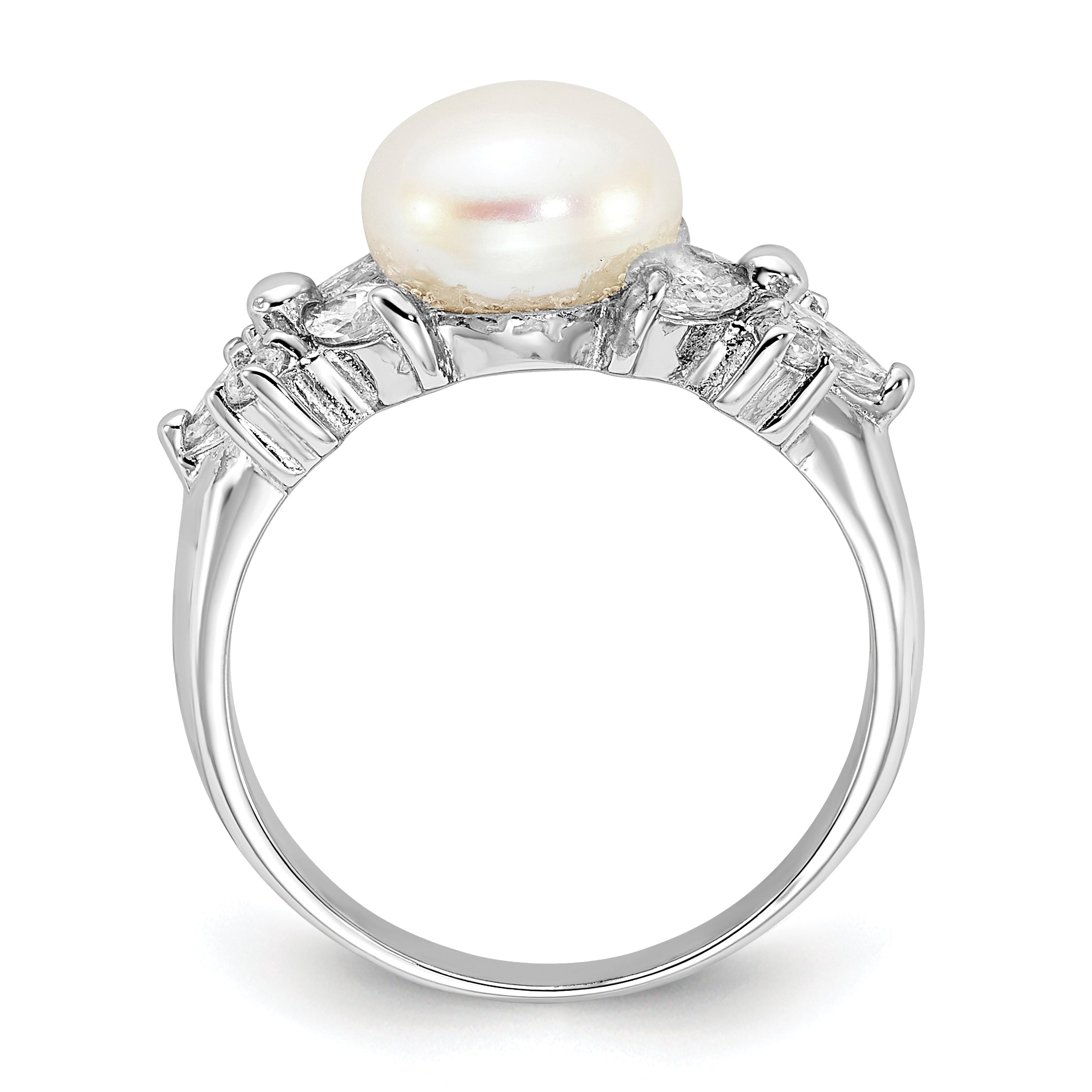 Cheryl M Sterling Silver Rhodium-plated Polished CZ and Freshwater Cultured Pearl Ring Secondary image