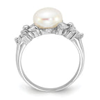 Cheryl M Sterling Silver Rhodium-plated Polished CZ and Freshwater Cultured Pearl Ring
