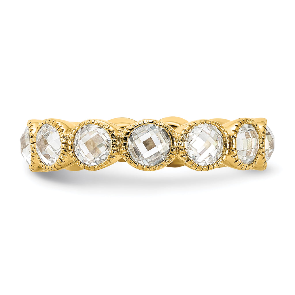 Cheryl M Sterling Silver Gold-plated Polished and Beaded Round CZ Ring