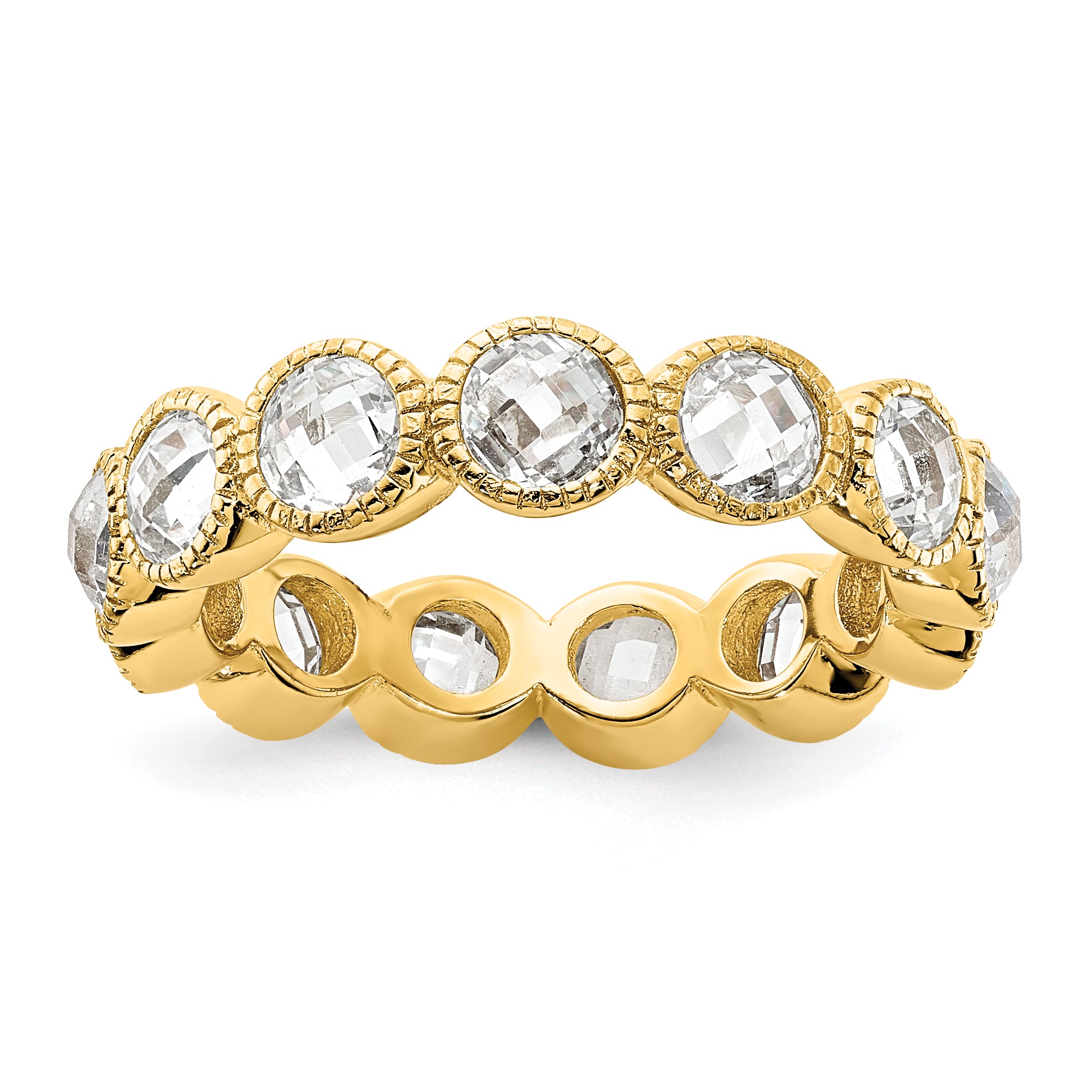 Cheryl M Sterling Silver Gold-plated Polished and Beaded Round CZ Ring Main image
