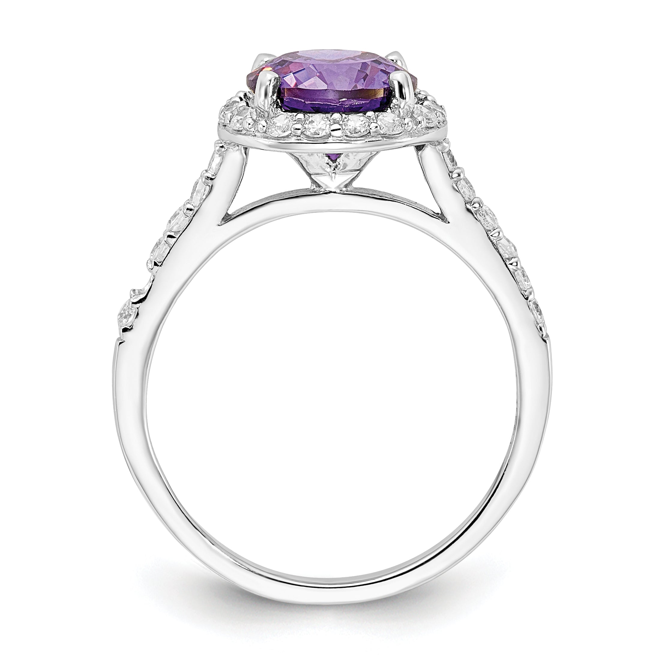 Cheryl M Sterling Silver Rhodium-plated Polished Purple and White CZ Round Halo Ring Secondary image