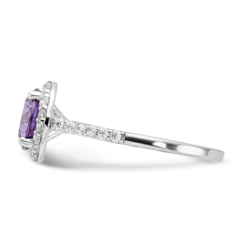 Cheryl M Sterling Silver Rhodium-plated Polished Purple and White CZ Round Halo Ring