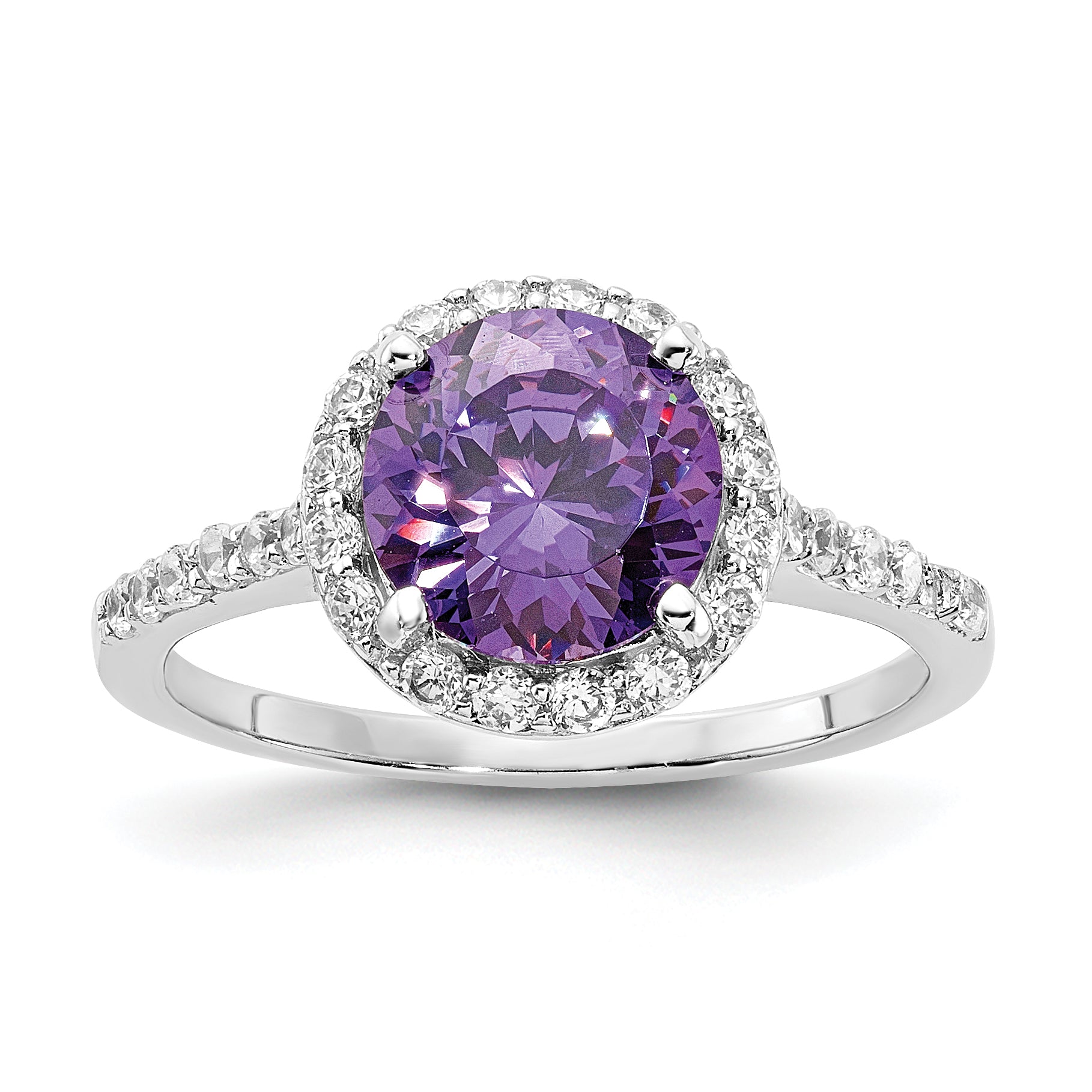Cheryl M Sterling Silver Rhodium-plated Polished Purple and White CZ Round Halo Ring Main image