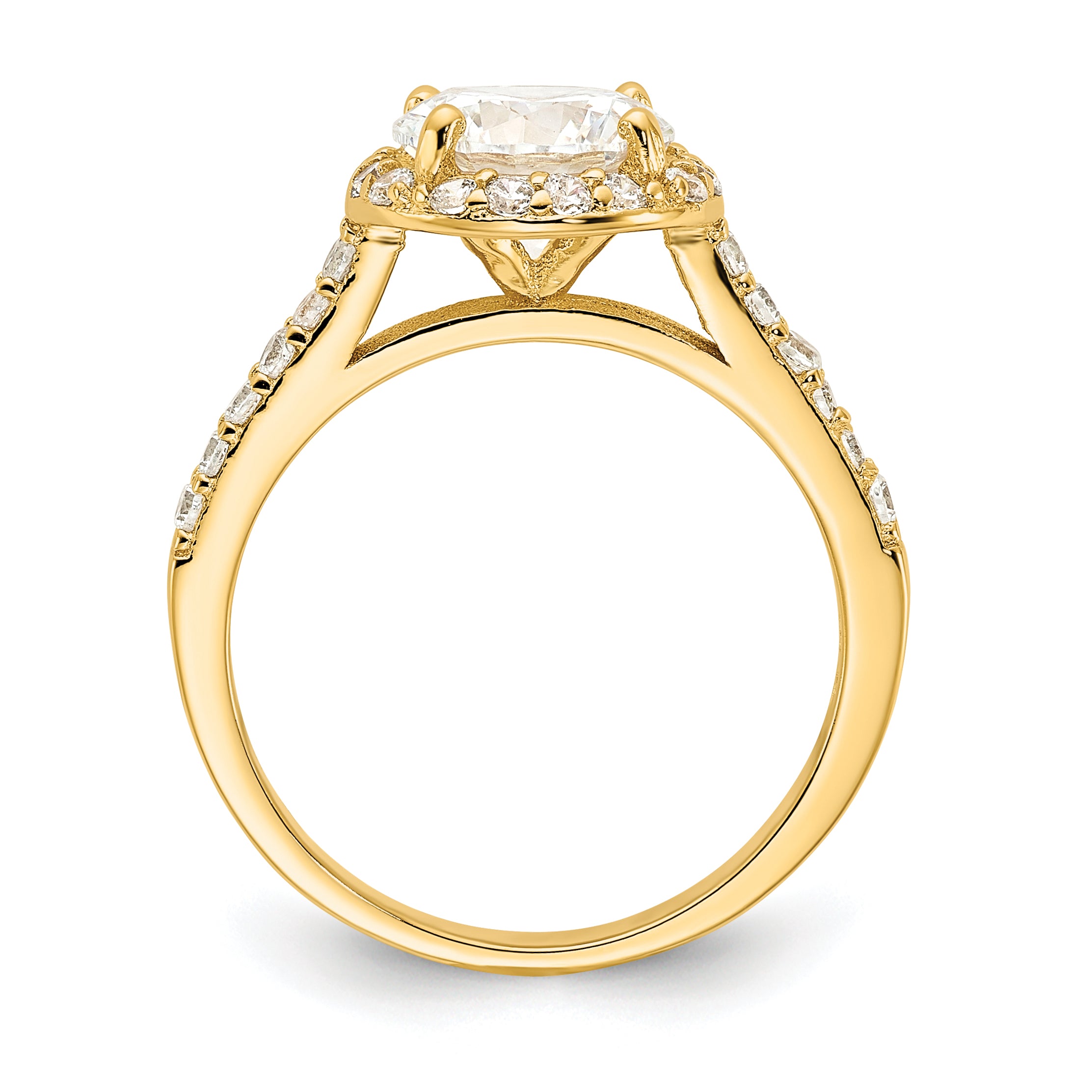 Cheryl M Sterling Silver Gold-plated Polished CZ Round Halo Ring Secondary image