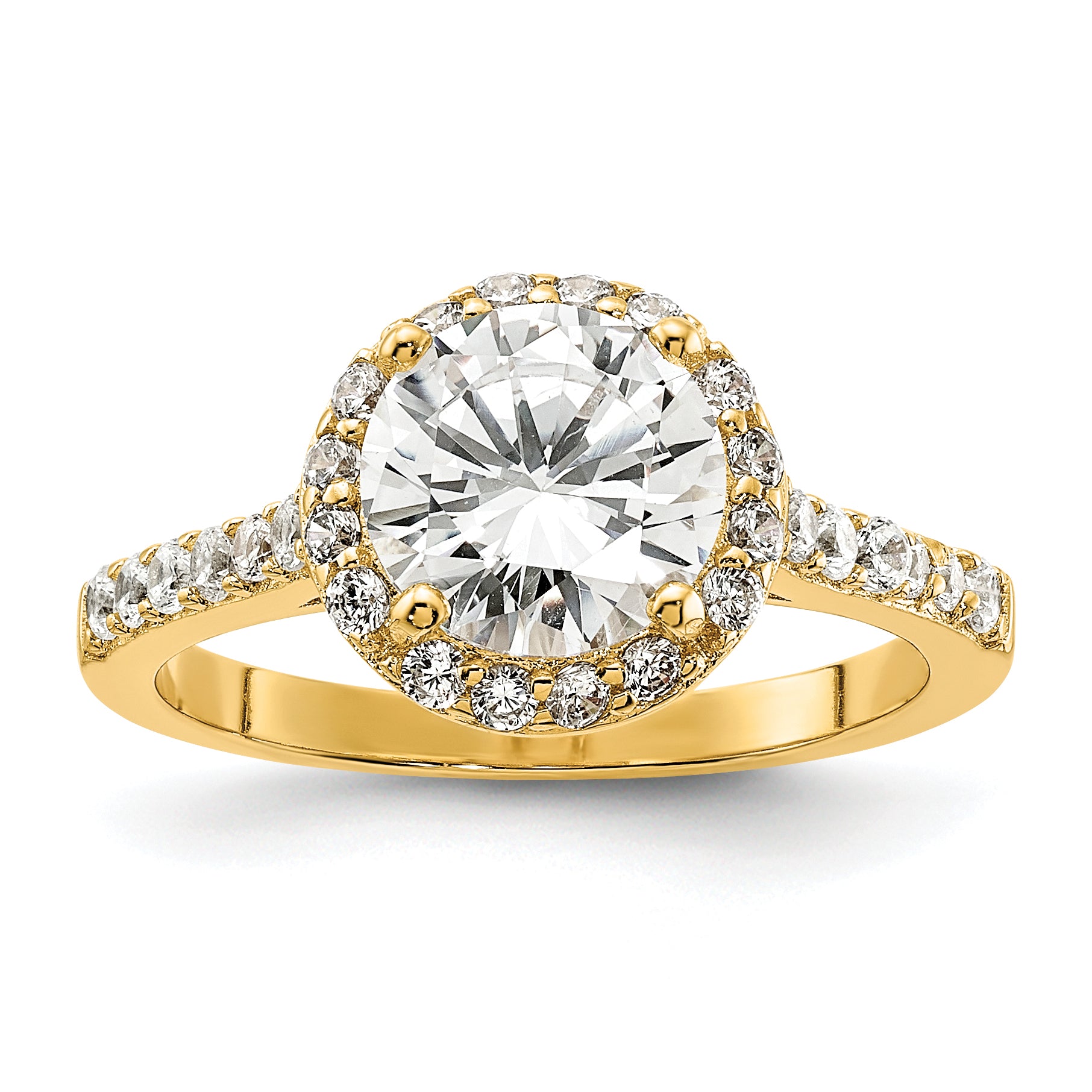 Cheryl M Sterling Silver Gold-plated Polished CZ Round Halo Ring Main image