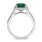 Cheryl M Sterling Silver Rhodium-plated Polished Green Glass and CZ Round Halo Ring