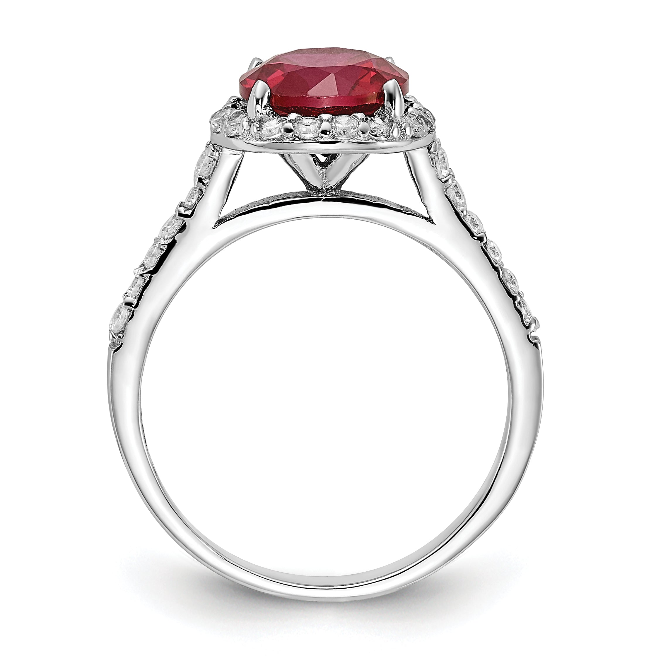 Cheryl M Sterling Silver Rhodium-plated Polished Lab Created Ruby and CZ Round Halo Ring Secondary image