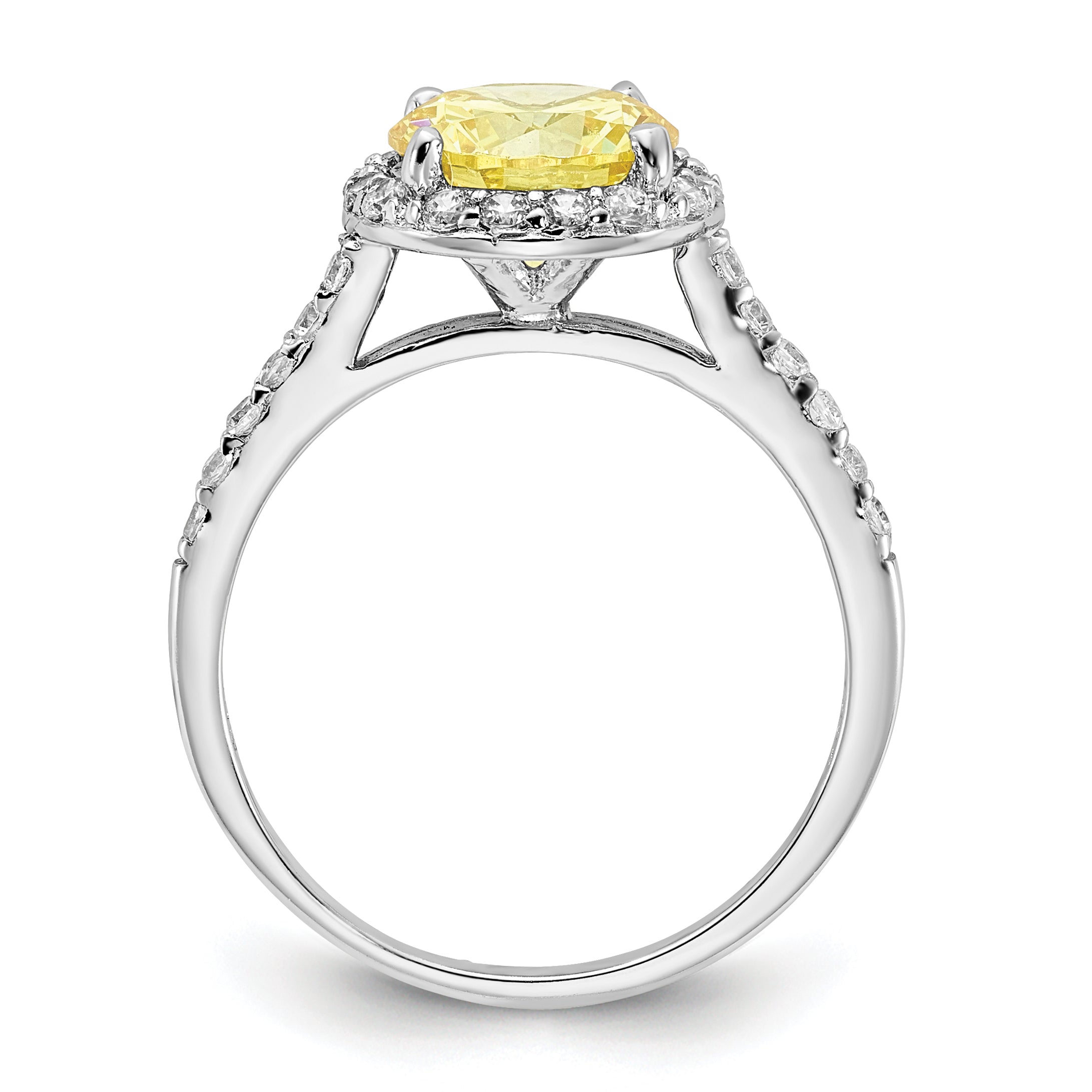 Cheryl M Sterling Silver Rhodium-plated Polished Yellow and White CZ Round Halo Ring Secondary image