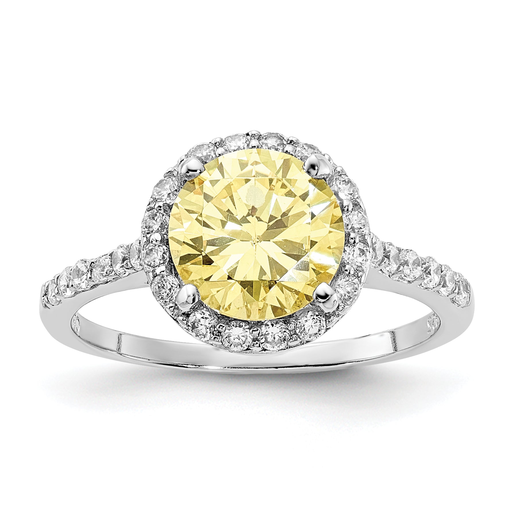 Cheryl M Sterling Silver Rhodium-plated Polished Yellow and White CZ Round Halo Ring Main image