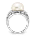 Cheryl M Sterling Silver Rhodium-plated Polished and Textured CZ and Freshwater Cultured Pearl Ring