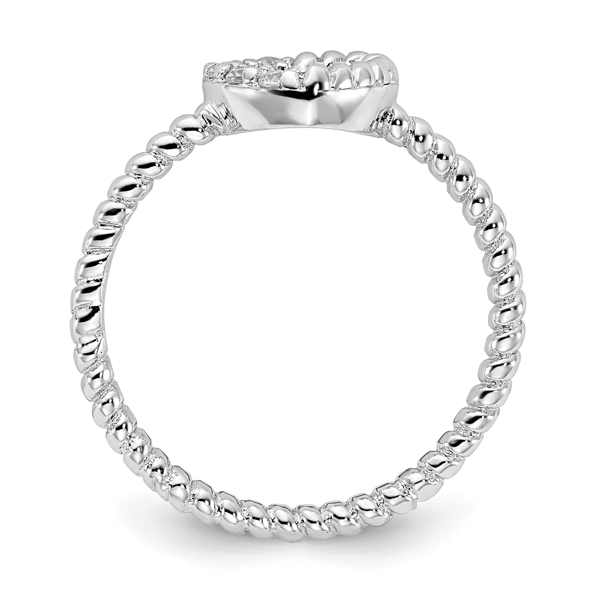 Cheryl M Sterling Silver Rhodium-plated Polished and Twisted CZ Heart Ring