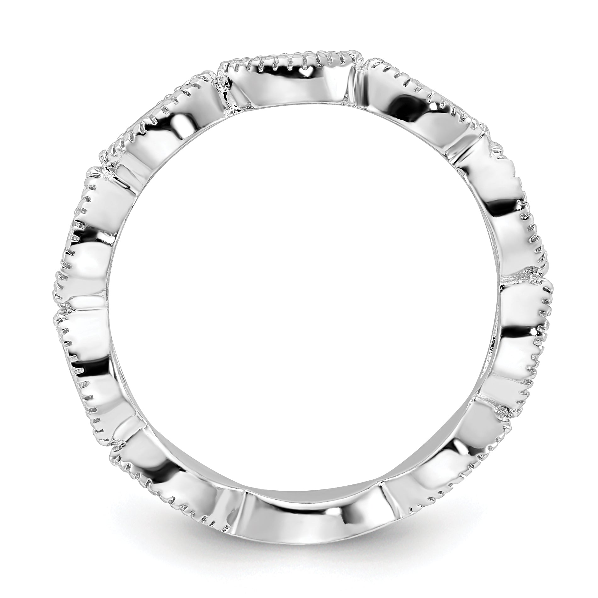 Cheryl M Sterling Silver Rhodium-plated Polished and Beaded Navette CZ Ring Secondary image