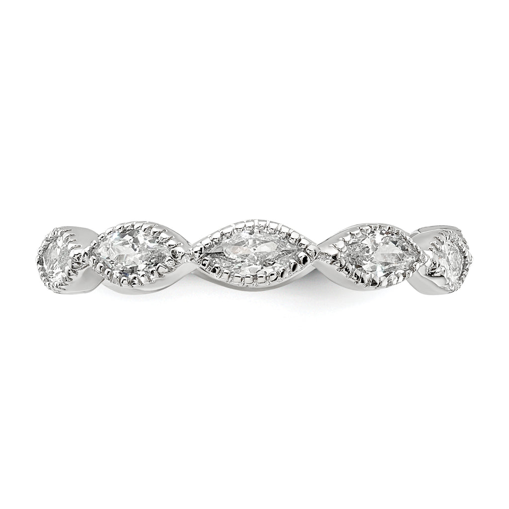 Cheryl M Sterling Silver Rhodium-plated Polished and Beaded Navette CZ Ring