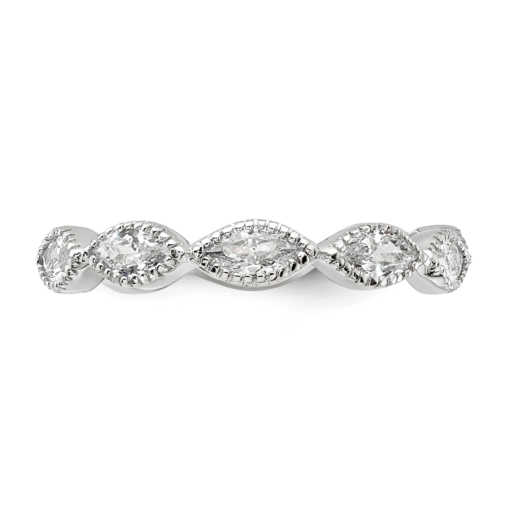 Cheryl M Sterling Silver Rhodium-plated Polished and Beaded Navette CZ Ring