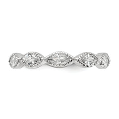 Cheryl M Sterling Silver Rhodium-plated Polished and Beaded Navette CZ Ring