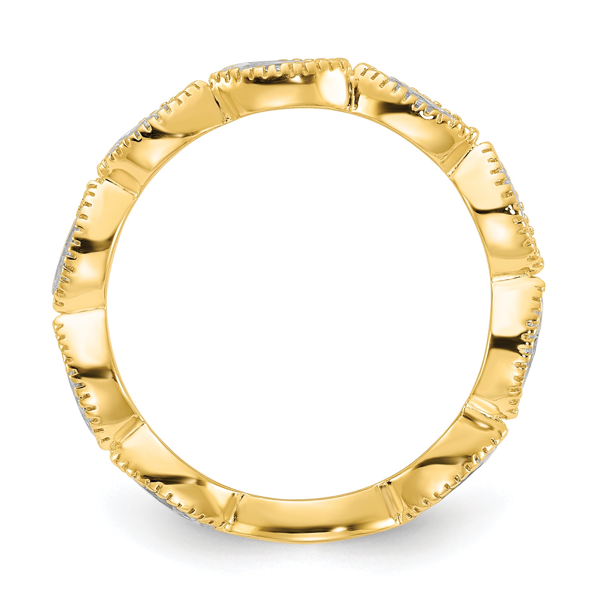 Cheryl M Sterling Silver Gold-plated Polished and Beaded Navette CZ Ring Secondary image