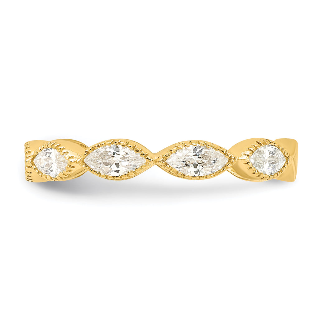 Cheryl M Sterling Silver Gold-plated Polished and Beaded Navette CZ Ring