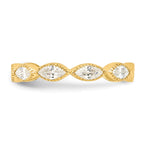 Cheryl M Sterling Silver Gold-plated Polished and Beaded Navette CZ Ring