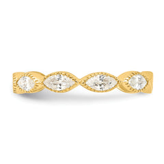 Cheryl M Sterling Silver Gold-plated Polished and Beaded Navette CZ Ring