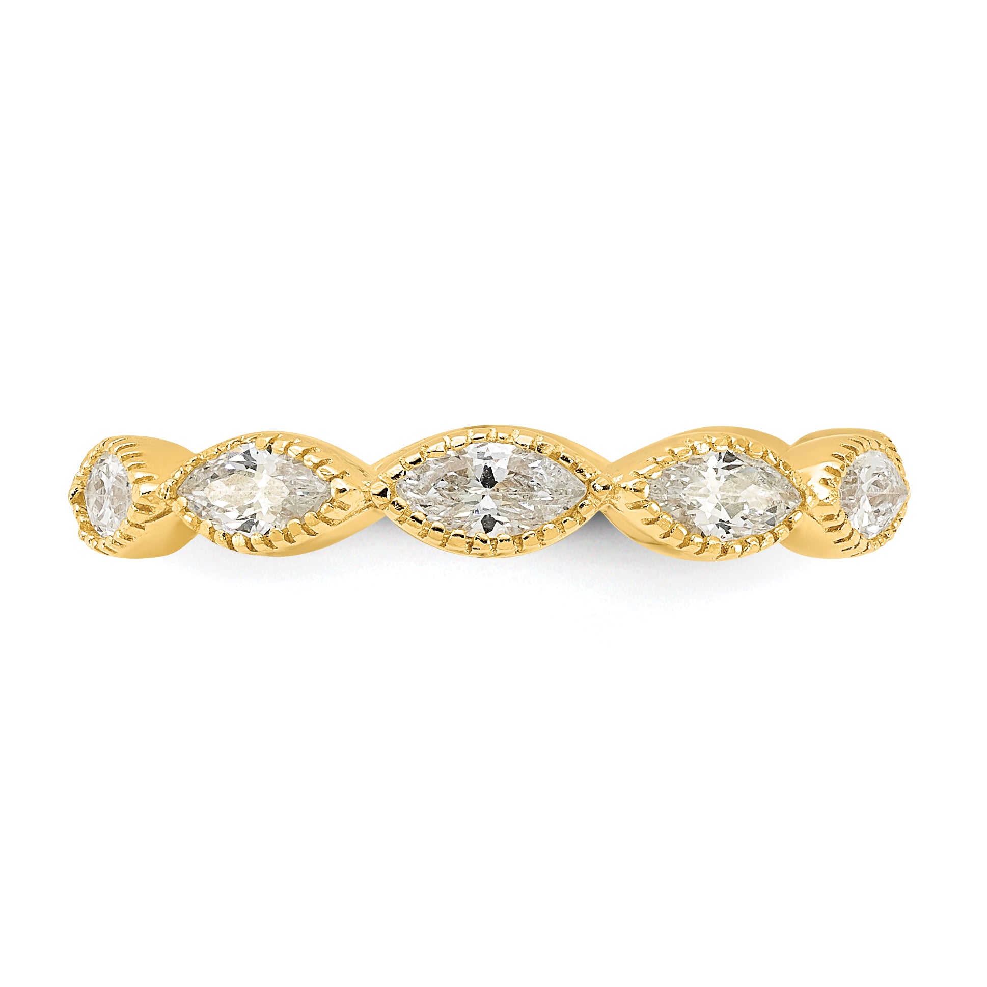 Cheryl M Sterling Silver Gold-plated Polished and Beaded Navette CZ Ring