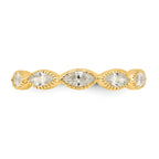 Cheryl M Sterling Silver Gold-plated Polished and Beaded Navette CZ Ring