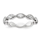 Cheryl M Sterling Silver Rhodium-plated Polished and Beaded Navette CZ Ring