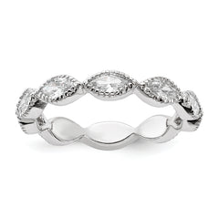 Cheryl M Sterling Silver Rhodium-plated Polished and Beaded Navette CZ Ring