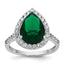 Cheryl M Sterling Silver Rhodium-plated Polished Green Glass and CZ Teardrop Halo Ring