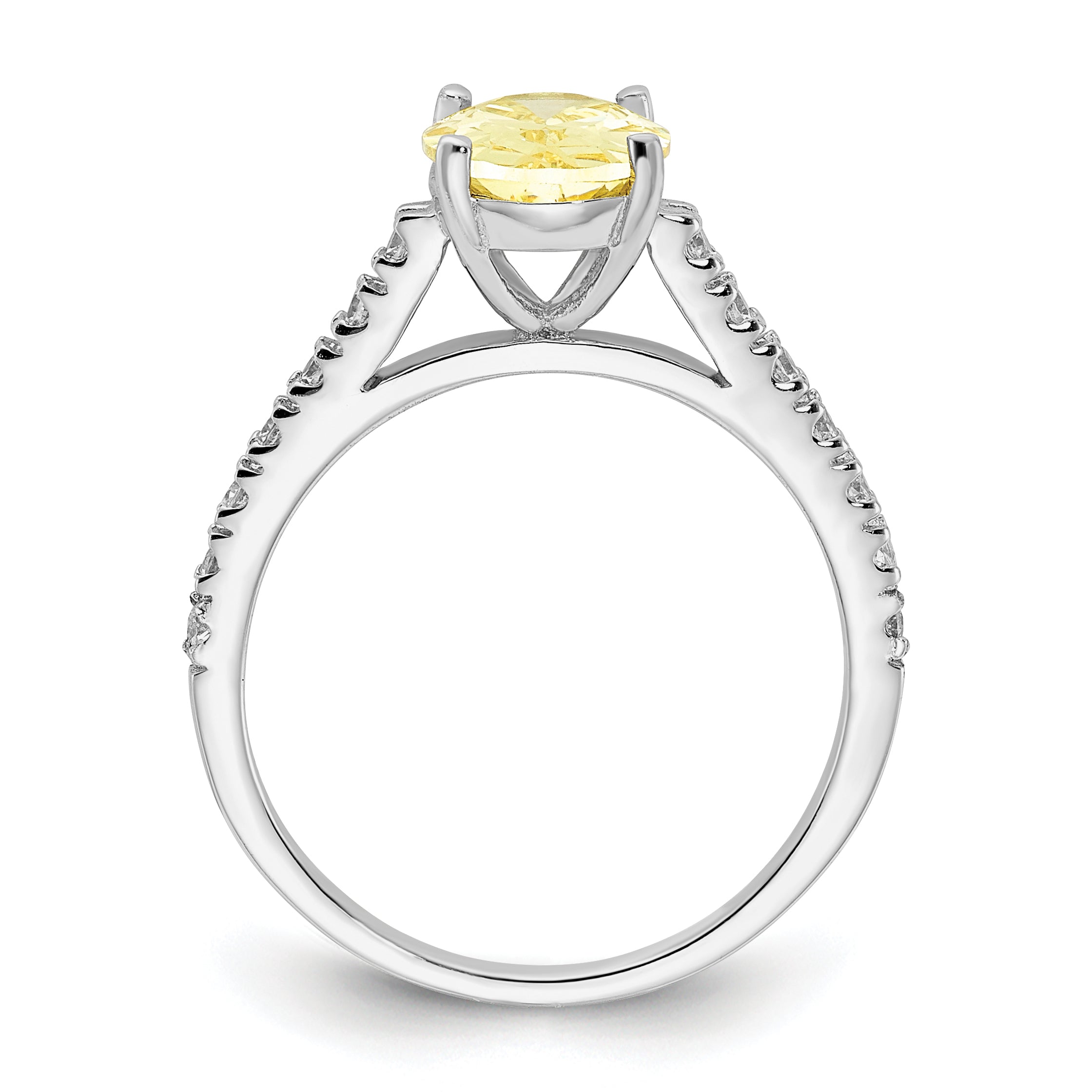 Cheryl M Sterling Silver Rhodium-plated Polished Oval Yellow and White CZ Ring Secondary image