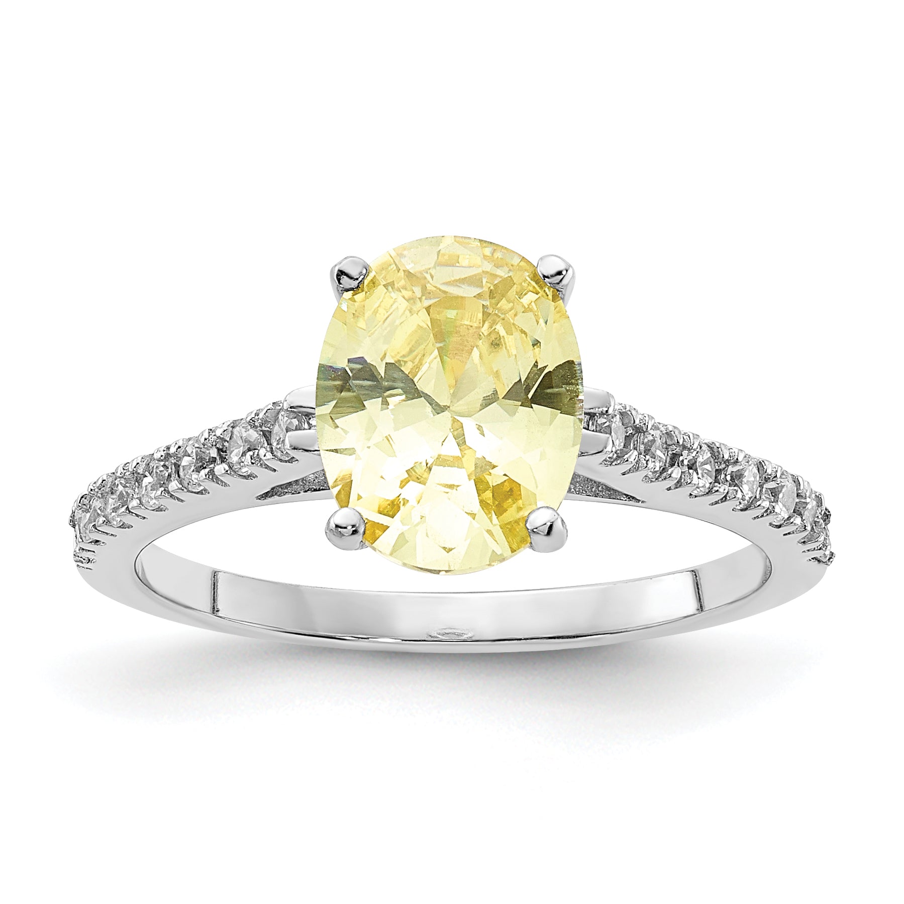 Cheryl M Sterling Silver Rhodium-plated Polished Oval Yellow and White CZ Ring Main image