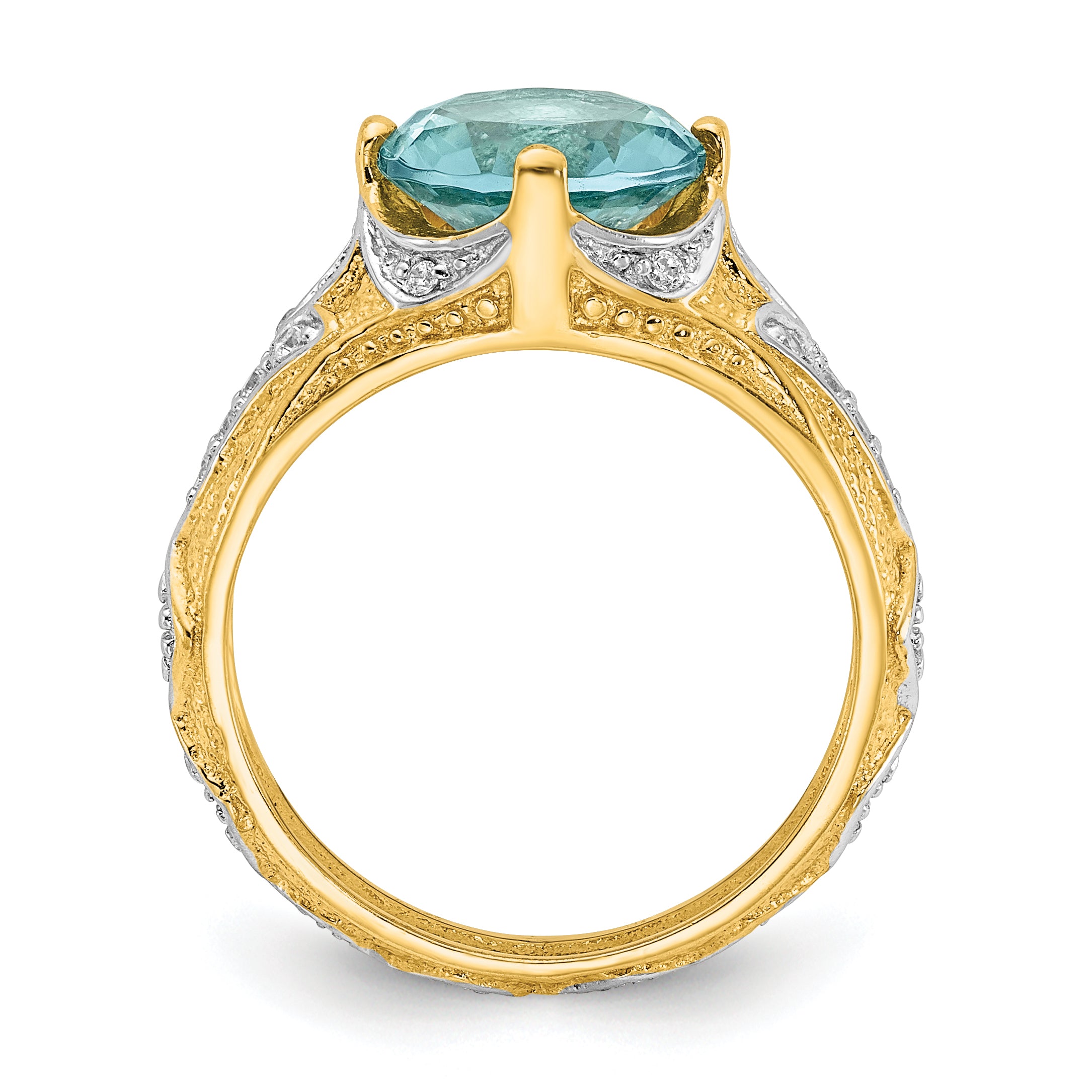 Cheryl M Sterling Silver Rhodium and Gold-plated Polished and Textured Blue GlaSterling Silver and CZ Ring Secondary image