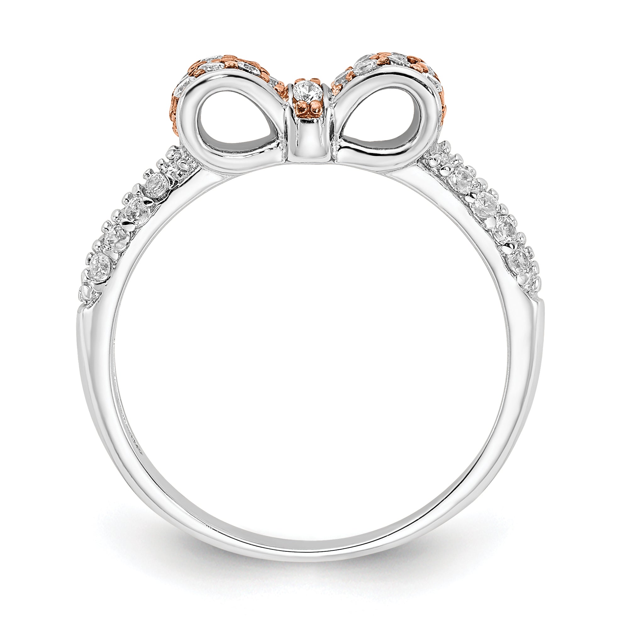 Cheryl M Sterling Silver Rhodium and Rose Gold-plated Polished CZ Bow Ring Secondary image