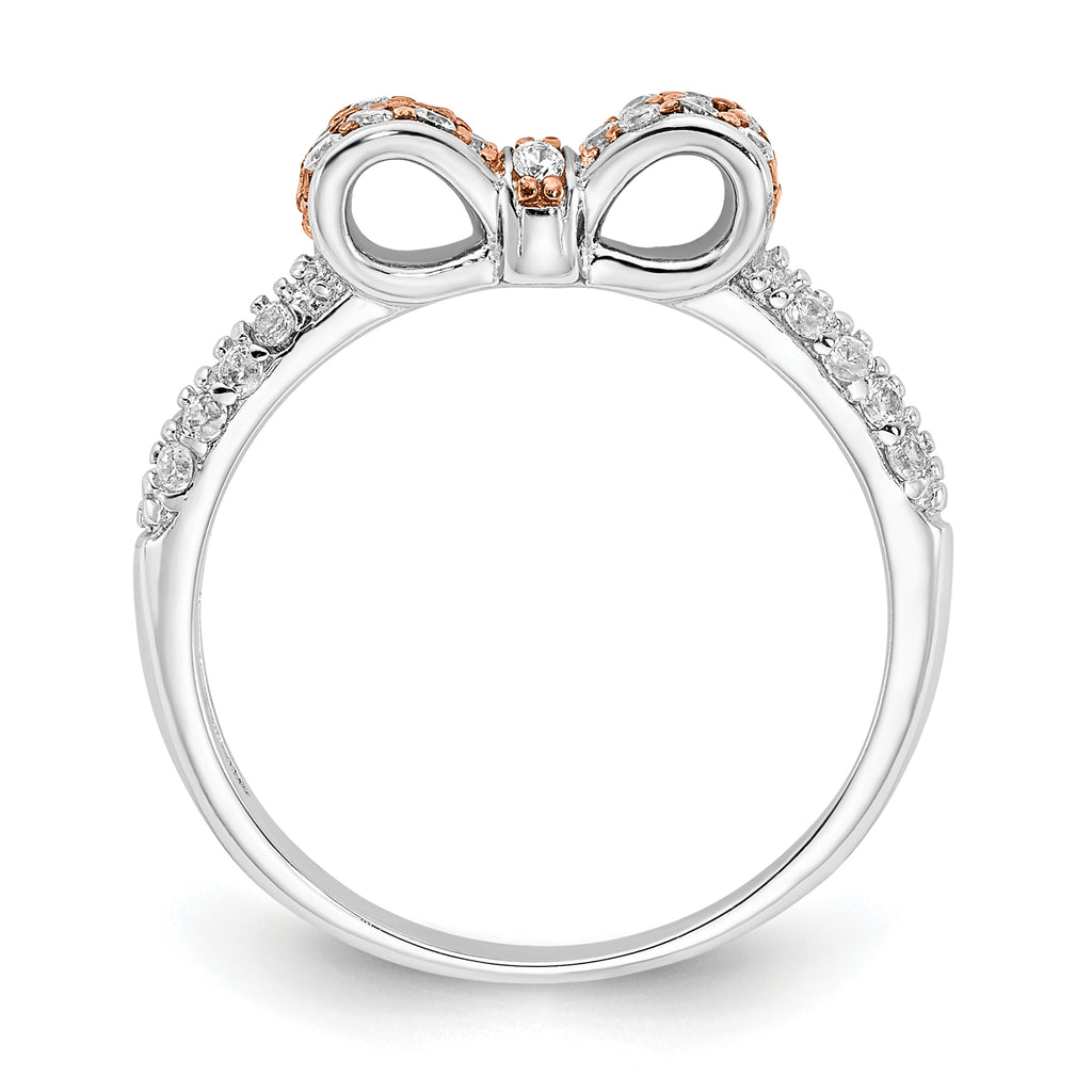 Cheryl M Sterling Silver Rhodium and Rose Gold-plated Polished CZ Bow Ring