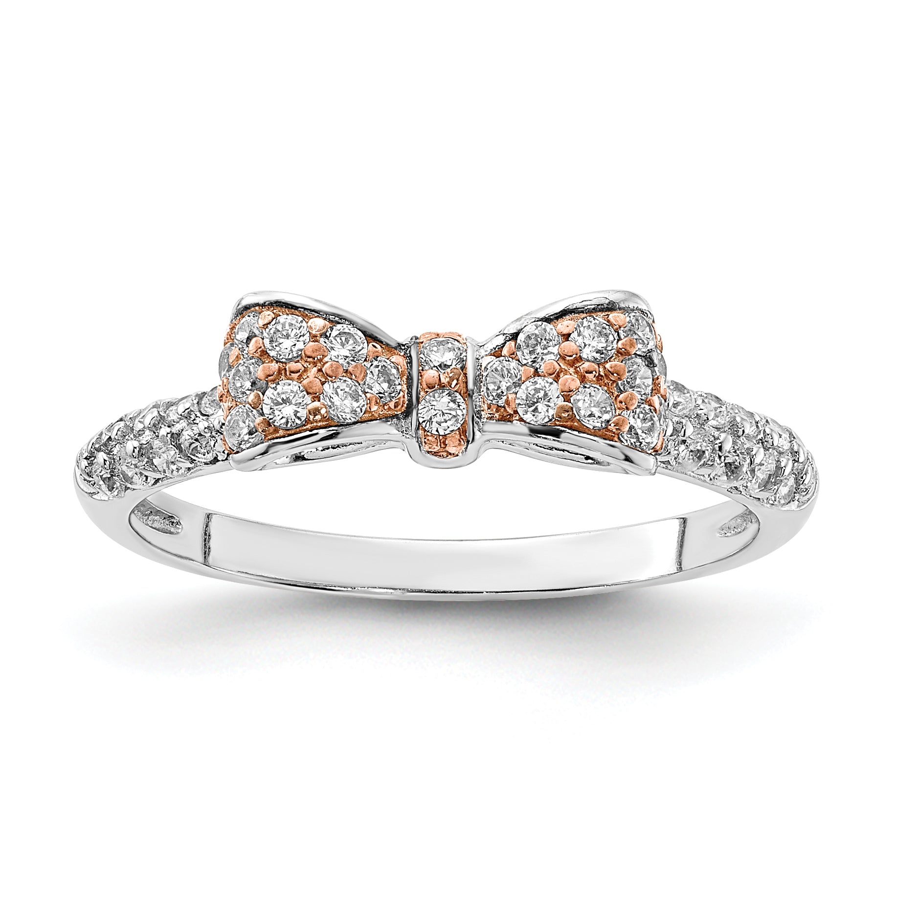 Cheryl M Sterling Silver Rhodium and Rose Gold-plated Polished CZ Bow Ring Main image