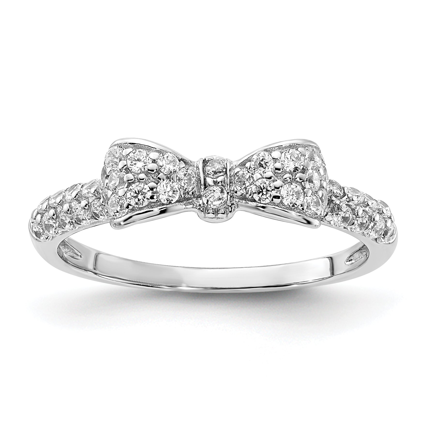 Cheryl M Sterling Silver Rhodium-plated Polished CZ Bow Ring Main image