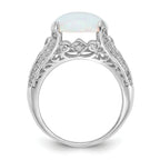 Cheryl M Sterling Silver Rhodium-plated Polished Oval Lab Created Opal and CZ Ring