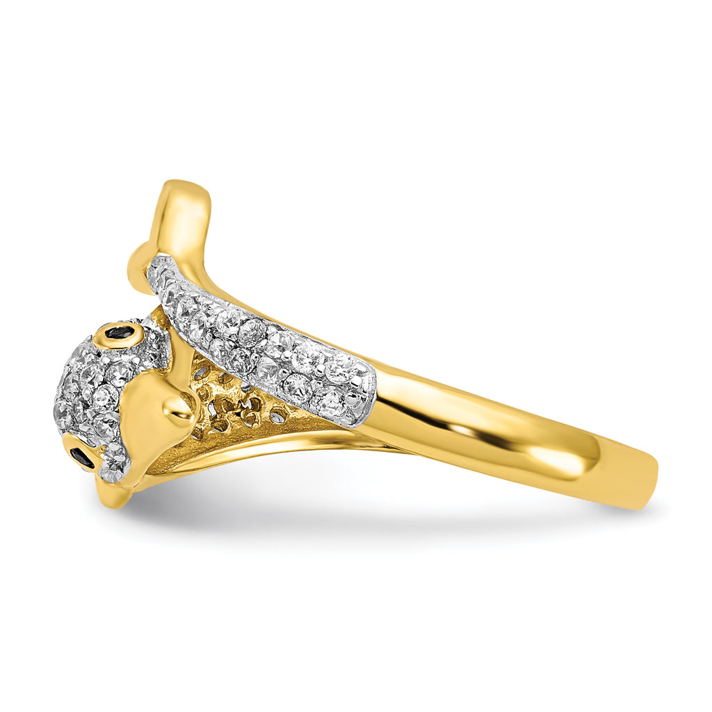 Cheryl M Sterling Silver Gold-plated Polished Pave Black and White CZ Dolphin Ring