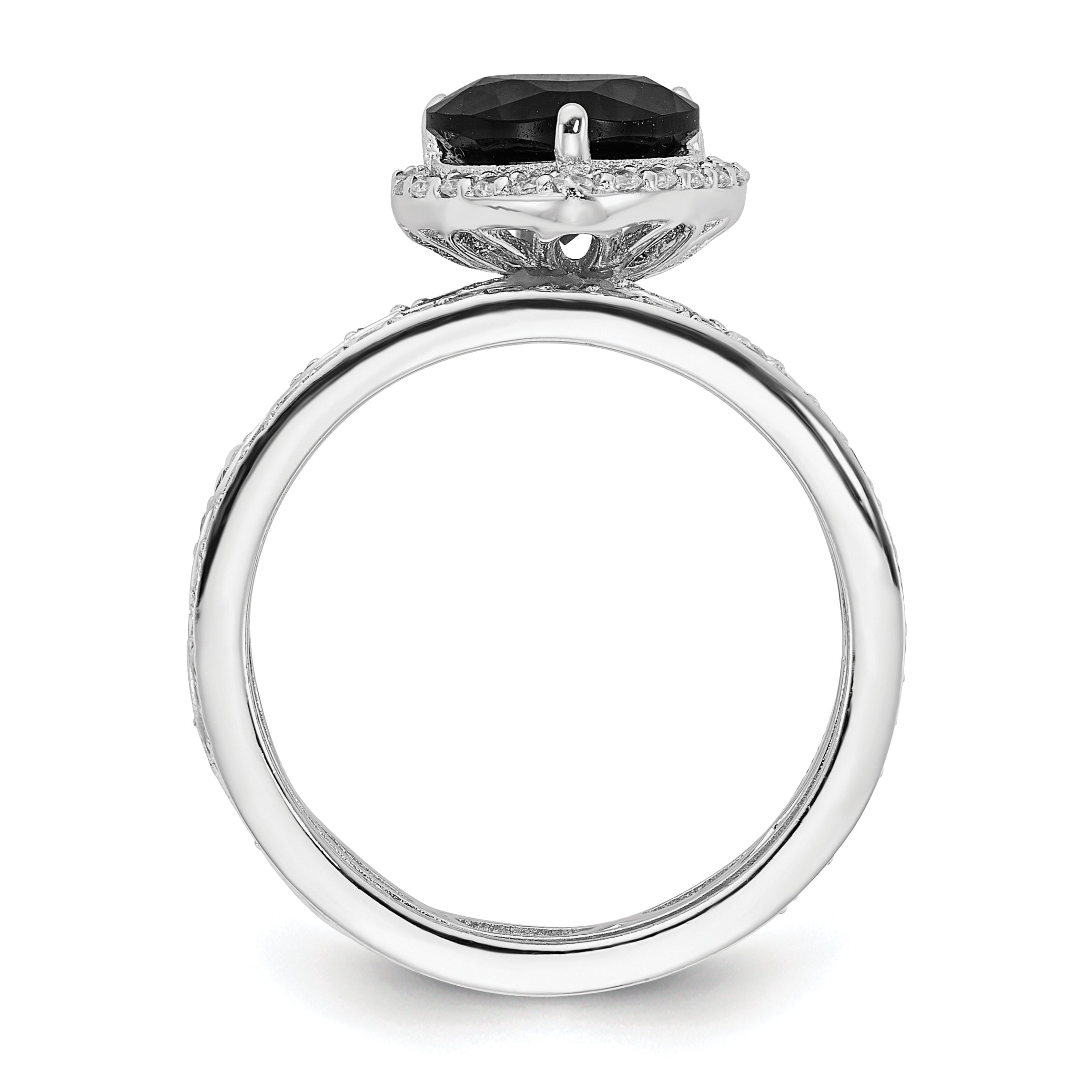 Cheryl M Sterling Silver Rhodium-plated Polished Black and White CZ Teardrop Halo 3 Ring Set Secondary image