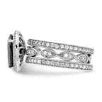 Cheryl M Sterling Silver Rhodium-plated Polished Black and White CZ Teardrop Halo 3 Ring Set