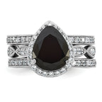 Cheryl M Sterling Silver Rhodium-plated Polished Black and White CZ Teardrop Halo 3 Ring Set