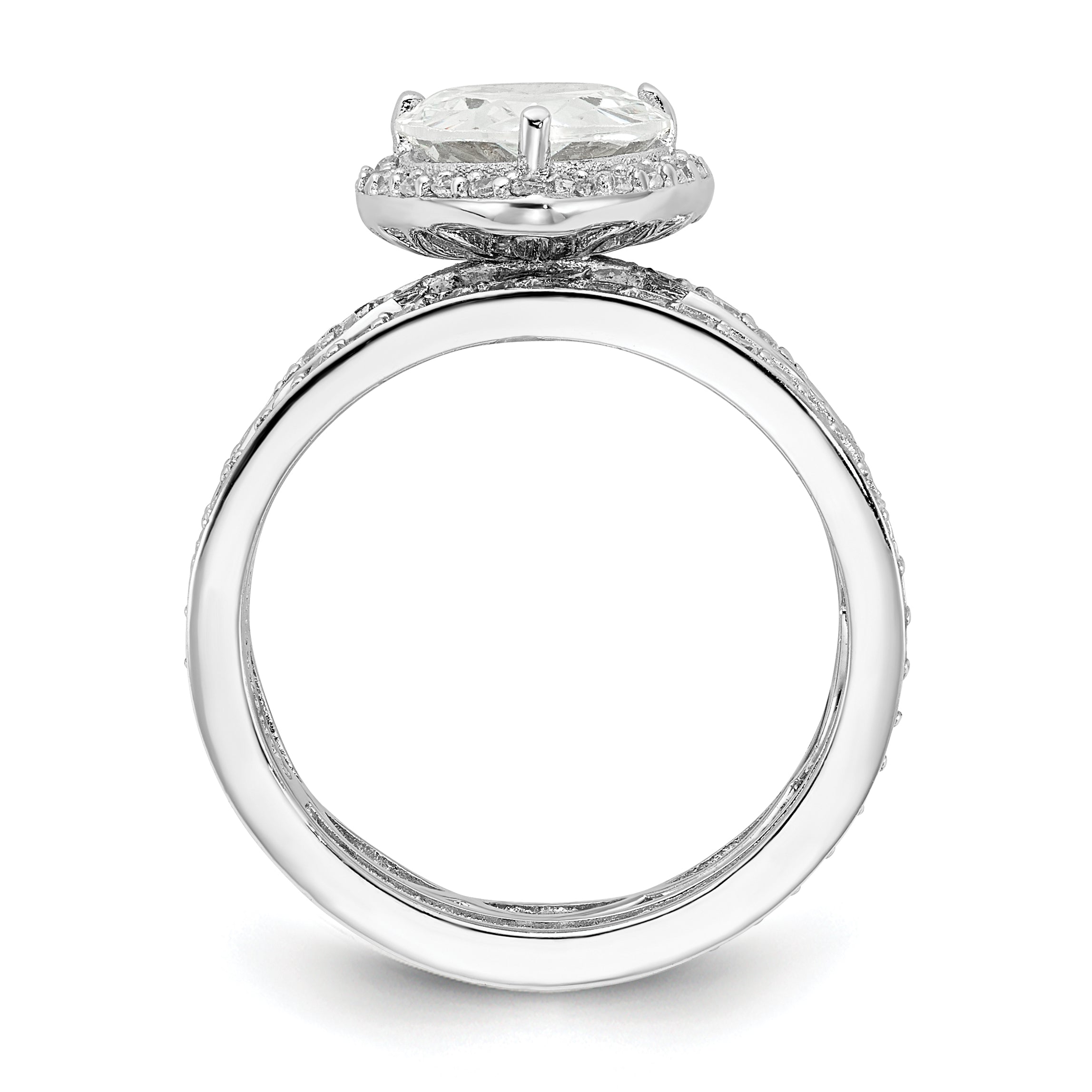 Cheryl M Sterling Silver Rhodium-plated Polished CZ Teardrop Halo 3 Ring Set Secondary image