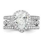 Cheryl M Sterling Silver Rhodium-plated Polished CZ Teardrop Halo 3 Ring Set