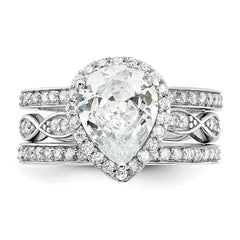 Cheryl M Sterling Silver Rhodium-plated Polished CZ Teardrop Halo 3 Ring Set