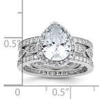 Cheryl M Sterling Silver Rhodium-plated Polished CZ Teardrop Halo 3 Ring Set